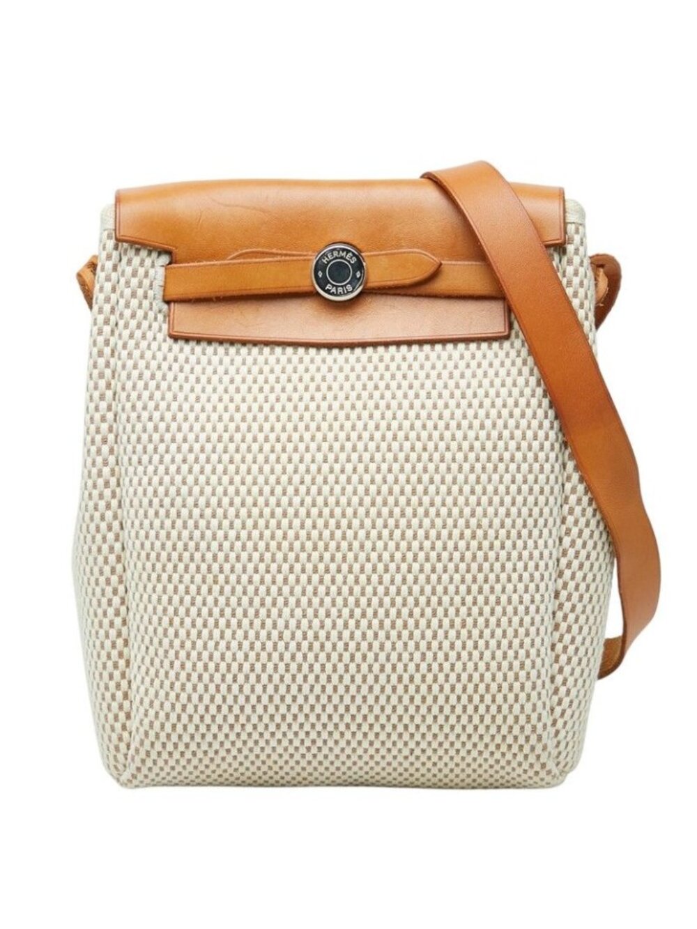 Hermes Herbag TPM Crossbody Shoulder Bag Ivory Silver Toile GM Leather